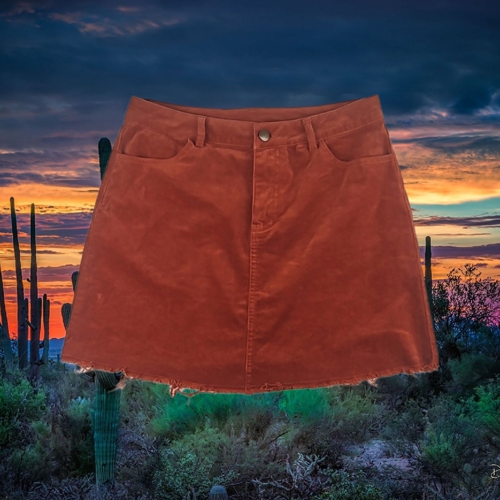 Corduroy A-line Skirt - Rust Orange